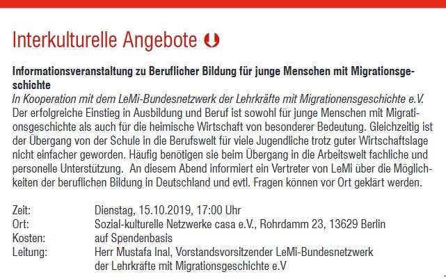 Sozial-kulturelle Netzwerke casa eV | Programm | LeMi Bundesnetzwerk | Lehrer mit Migrationshintergrund