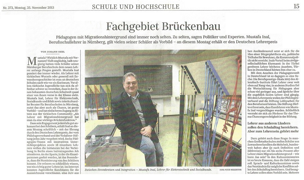 Süddeutsche Zeitung|25.11.2013| Mustafa Inal| Lehrer mit Migrationshintergrund 1